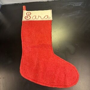 Vintage HANDMADE Felt Christmas Stocking SARA Red And White
